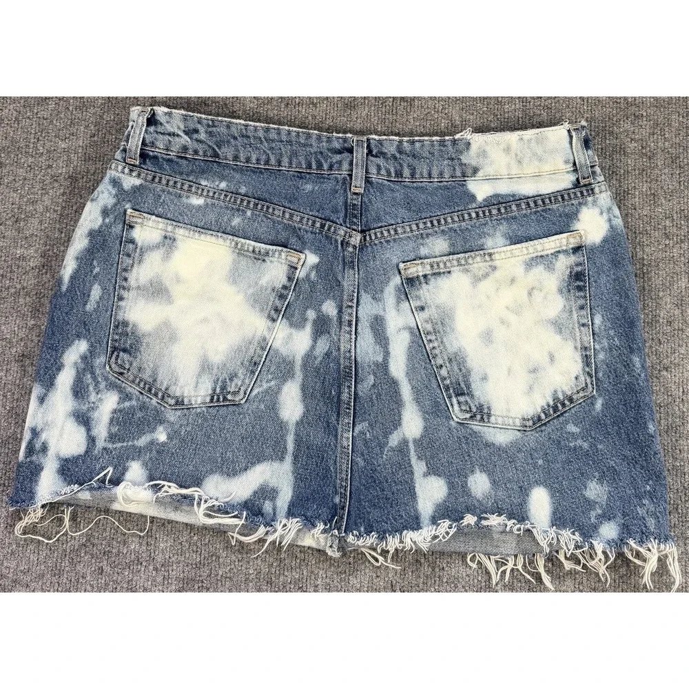 Top shop Dad Denim Distressed Acid Washed Skirt 14